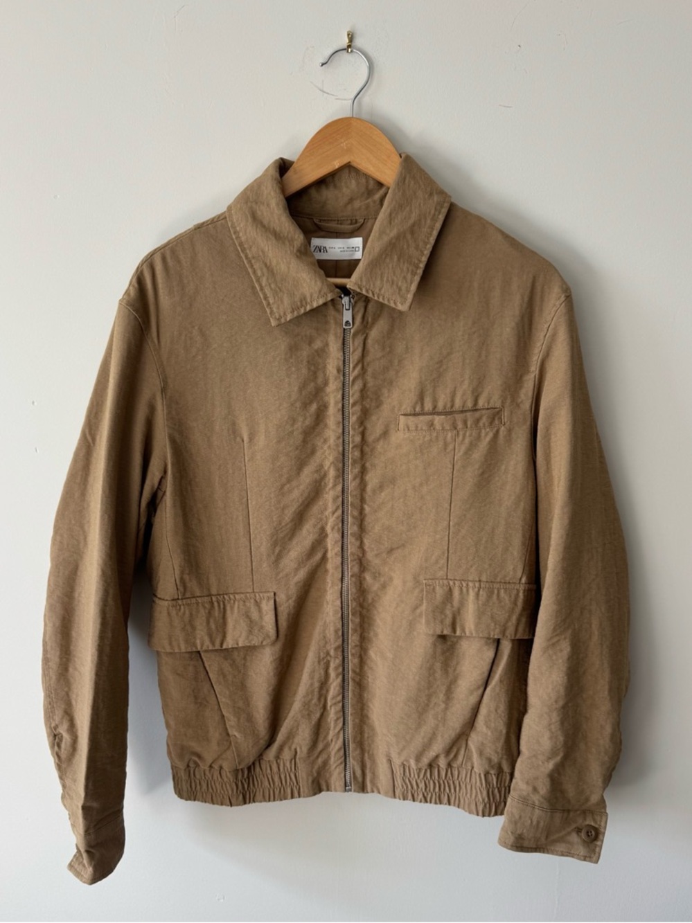 Zara Men's Lightweight Zip-Up Bomber Jacket, Khaki - Picture 6 of 13